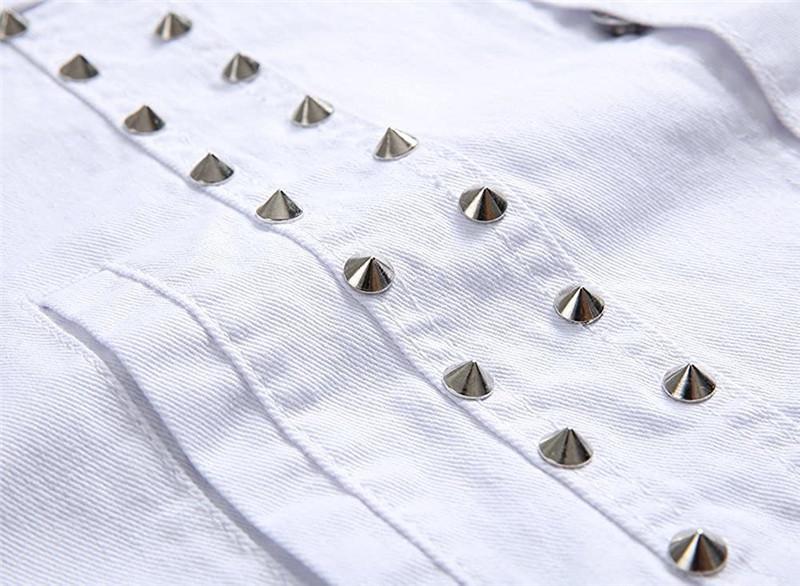 „Idopy“ vyriška balta džinsinė liemenė, viena krūtinė su kniedėmis vakarėliui Slim Fit L-5XL dygliuota liemenė, medvilninė striukė, skirta vyriškai plius dydžio