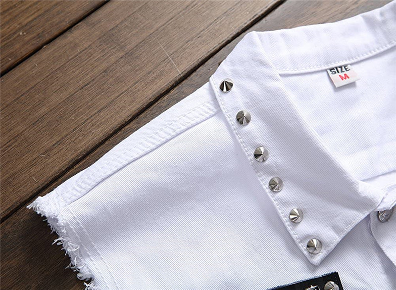 „Idopy“ vyriška balta džinsinė liemenė, viena krūtinė su kniedėmis vakarėliui Slim Fit L-5XL dygliuota liemenė, medvilninė striukė, skirta vyriškai plius dydžio