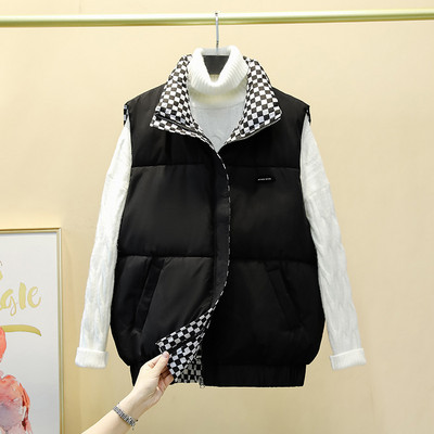 Rudens žiemos moterų striukės paltas Nauja dvipusė medvilninė liemenė be rankovių striukė stovi apykaklė Medvilninė liemenė moteriška liemenė