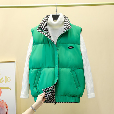 Rudens žiemos moterų striukės paltas Nauja dvipusė medvilninė liemenė be rankovių striukė stovi apykaklė Medvilninė liemenė moteriška liemenė