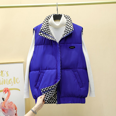 Rudens žiemos moterų striukės paltas Nauja dvipusė medvilninė liemenė be rankovių striukė stovi apykaklė Medvilninė liemenė moteriška liemenė