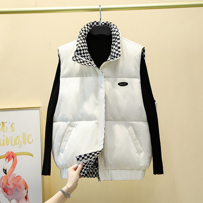 Rudens žiemos moterų striukės paltas Nauja dvipusė medvilninė liemenė be rankovių striukė stovi apykaklė Medvilninė liemenė moteriška liemenė