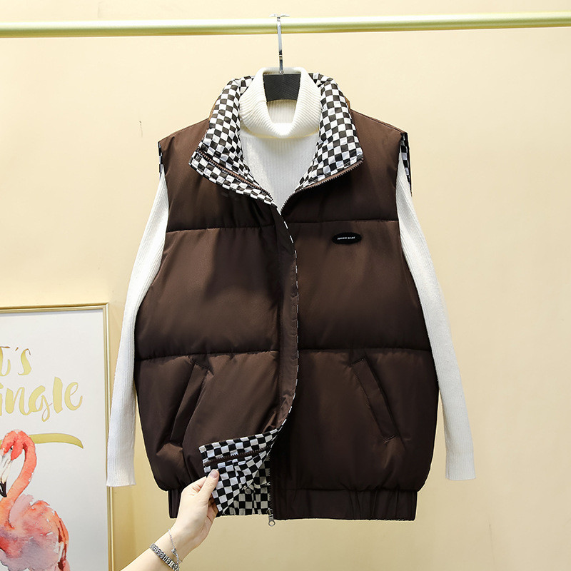 Rudens žiemos moterų striukės paltas Nauja dvipusė medvilninė liemenė be rankovių striukė stovi apykaklė Medvilninė liemenė moteriška liemenė