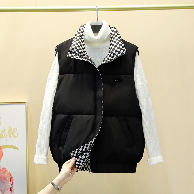 Rudens žiemos moterų striukės paltas Nauja dvipusė medvilninė liemenė be rankovių striukė stovi apykaklė Medvilninė liemenė moteriška liemenė