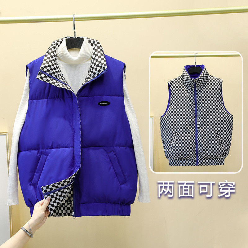 Rudens žiemos moterų striukės paltas Nauja dvipusė medvilninė liemenė be rankovių striukė stovi apykaklė Medvilninė liemenė moteriška liemenė