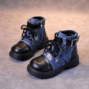 Μόδας εμπνευσμένα από τη δυτική έμπνευση Ripped τζιν μπότες για παιδιά Παιδικά παπούτσια Boy Cowboy Platform με Hardware Girls Combat Boots G09144