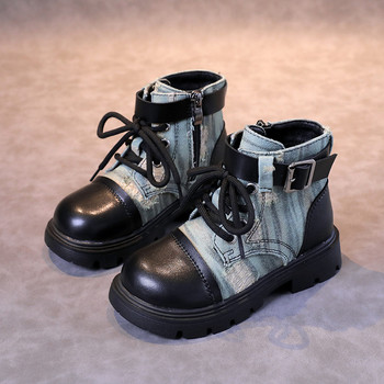 Μόδας εμπνευσμένα από τη δυτική έμπνευση Ripped τζιν μπότες για παιδιά Παιδικά παπούτσια Boy Cowboy Platform με Hardware Girls Combat Boots G09144