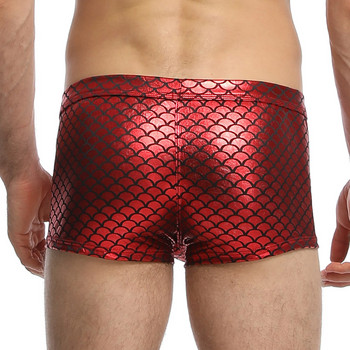 Fish Skin Leather Sexy Mens Underwear Boxers Brand U Convex Pouch Boxer Shorts Men U Convex Мъжки гащи