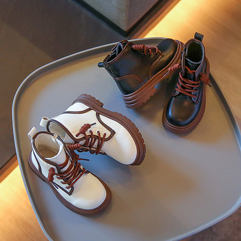 Παιδικά κοντές μπότες Bordered Παιδικό μποτάκι ογκώδες 26-36 Μαύρο Λευκό Μαλακό PU Δερμάτινο Μόδα για κορίτσια Χειμερινά βελούδινα παπούτσια F10123
