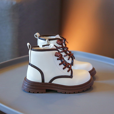 Dječje kratke čizme s obrubom, dječje gležnjače, zdepaste 26-36, crno-bijele, modne zimske plišane cipele od meke PU kože za djevojčice F10123