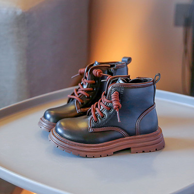 Dječje kratke čizme s obrubom, dječje gležnjače, zdepaste 26-36, crno-bijele, modne zimske plišane cipele od meke PU kože za djevojčice F10123