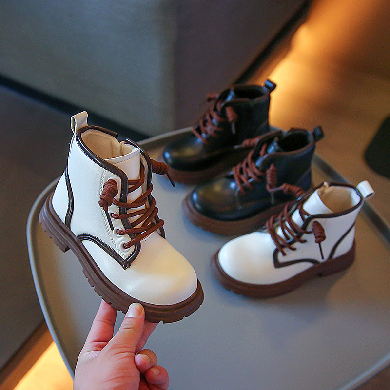 Dječje kratke čizme s obrubom, dječje gležnjače, zdepaste 26-36, crno-bijele, modne zimske plišane cipele od meke PU kože za djevojčice F10123