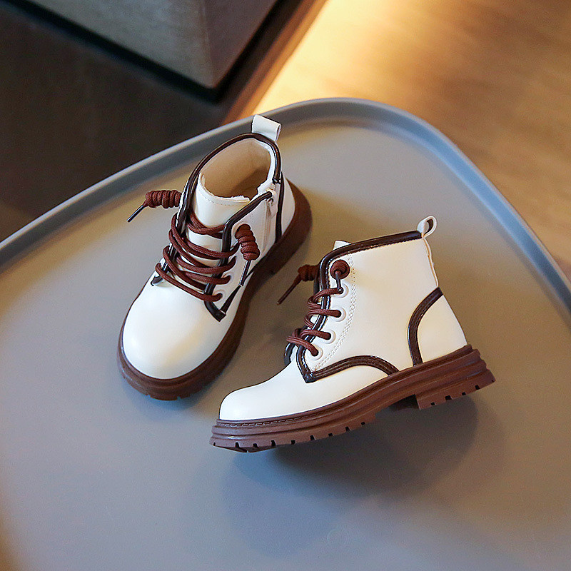 Dječje kratke čizme s obrubom, dječje gležnjače, zdepaste 26-36, crno-bijele, modne zimske plišane cipele od meke PU kože za djevojčice F10123