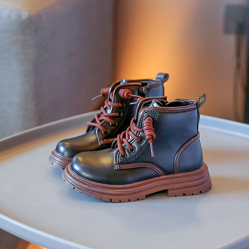 Dječje kratke čizme s obrubom, dječje gležnjače, zdepaste 26-36, crno-bijele, modne zimske plišane cipele od meke PU kože za djevojčice F10123