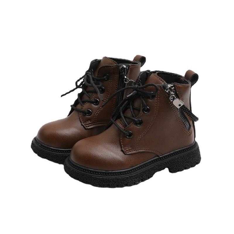 Zgodne klasične smeđe borbene čizme za malu djevojčicu, modne gležnjače s lancem za dječake, dječje motociklističke cipele E10214