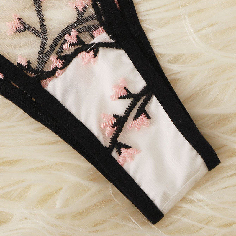 Seksualus apatinio trikotažo rinkinys nėriniuota liemenėlė ir kelnaitės, išsiuvinėtos liemenėlės, apatinės kelnaitės, moteriškos apatinės kelnaitės, permatomos erotinės liemenėlės trumpų rinkinių