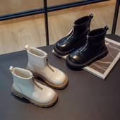 Zimné dievčenské bojové čižmy, detské topánky na platforme, trendy členkové čižmy so zipsom vpredu pre princeznovské topánky, detské plyšové školské topánky G10232