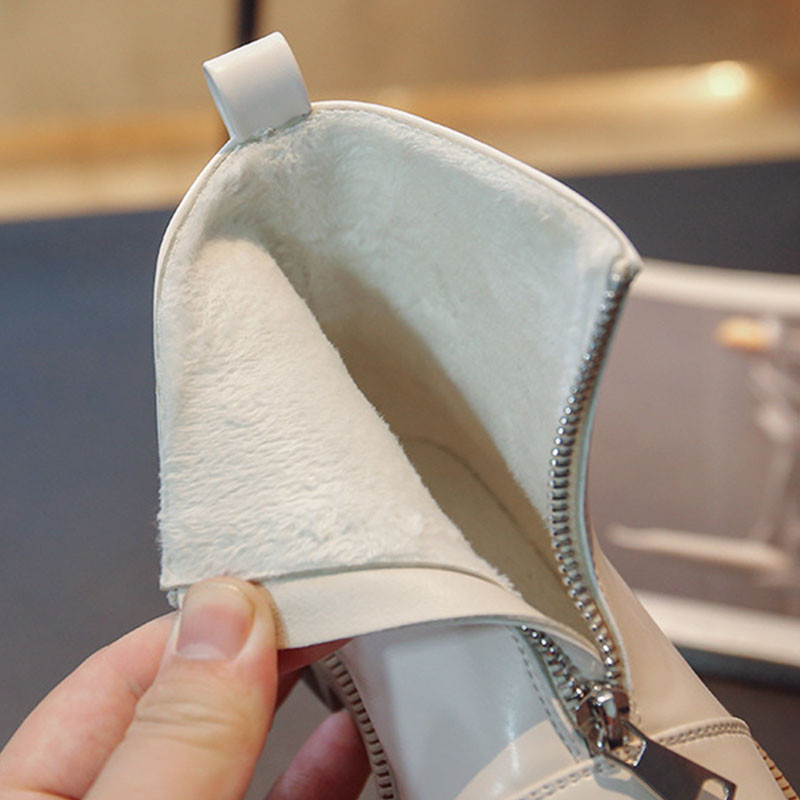 Zimné dievčenské bojové čižmy, detské topánky na platforme, trendy členkové čižmy so zipsom vpredu pre princeznovské topánky, detské plyšové školské topánky G10232