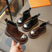 Modne metalne deko retro lakirane kožne gležnjače za djevojčice Klasične cipele s platformom za princezu s okruglim prstima Dječja Chelsea čizma G10211