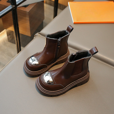 Modne metalne deko retro lakirane kožne gležnjače za djevojčice Klasične cipele s platformom za princezu s okruglim prstima Dječja Chelsea čizma G10211