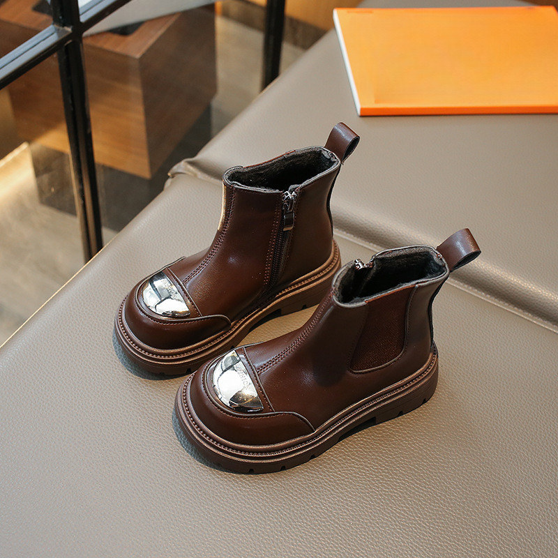 Modne metalne deko retro lakirane kožne gležnjače za djevojčice Klasične cipele s platformom za princezu s okruglim prstima Dječja Chelsea čizma G10211