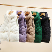 2023 Ženski prsluk Samostojeći ovratnik Kratka pamučno podstavljena jakna Bez rukava Ženska gornja odjeća Jesen Zima Prsluk Kaput Chaleco Mujer