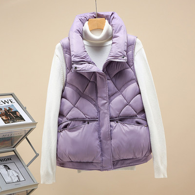 2023 Ženski prsluk Samostojeći ovratnik Kratka pamučno podstavljena jakna Bez rukava Ženska gornja odjeća Jesen Zima Prsluk Kaput Chaleco Mujer