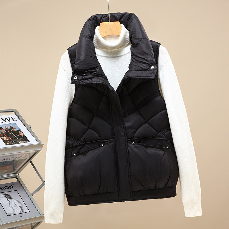 2023 Ženski prsluk Samostojeći ovratnik Kratka pamučno podstavljena jakna Bez rukava Ženska gornja odjeća Jesen Zima Prsluk Kaput Chaleco Mujer