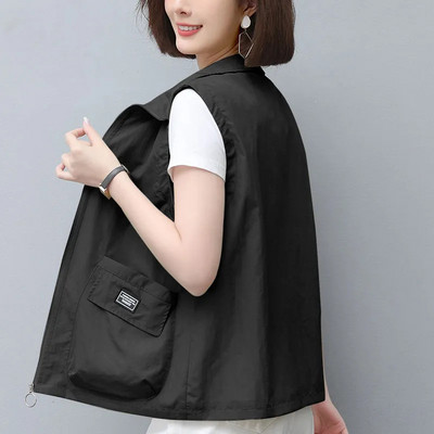 Trumpa plona liemenė moteriška paltas be rankovių Pavasario vasaros liemenė 2023 m. Nauja laisvalaikio laisvi apsaugos nuo saulės viršutiniai drabužiai kišeninės liemenės, geriausios moteriškos