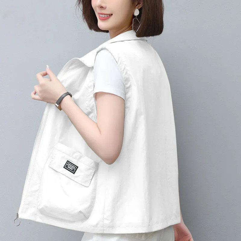 Trumpa plona liemenė moteriška paltas be rankovių Pavasario vasaros liemenė 2023 m. Nauja laisvalaikio laisvi apsaugos nuo saulės viršutiniai drabužiai kišeninės liemenės, geriausios moteriškos