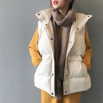 Casual χαλαρά βαμβακερά γιλέκα Γυναικεία χειμερινά πάρκα Ζεστή επένδυση 80 κιλών υπερμεγέθη γιλέκο Νέο αμάνικο παλτό γιακά με βάση μόδας