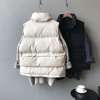 Casual χαλαρά βαμβακερά γιλέκα Γυναικεία χειμερινά πάρκα Ζεστή επένδυση 80 κιλών υπερμεγέθη γιλέκο Νέο αμάνικο παλτό γιακά με βάση μόδας