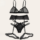 Σέξι γυναικεία εσώρουχα διχτυωτό 3τμχ Σετ σουτιέν Hollow Out Brassiere Διαφανές Σετ Εσωρούχων Polka Σετ Σουτιέν & Σλιπ Ρυθμιζόμενες τιράντες