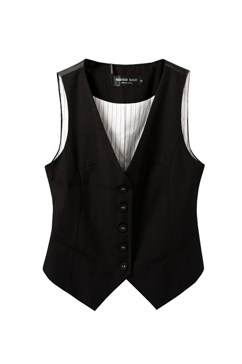 #0714 Proljetno-jesensko odijelo Prsluk Ženska jakna bez rukava Kratki uredski prsluk Kaput Tanak jednoredni prsluk Prsluk Ženski crni