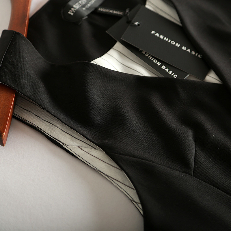 #0714 Proljetno-jesensko odijelo Prsluk Ženska jakna bez rukava Kratki uredski prsluk Kaput Tanak jednoredni prsluk Prsluk Ženski crni