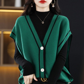 Ανοιξιάτικο φθινόπωρο Γυναικείο vintage casual πουλόβερ γιλέκο V-λαιμόκοψη Χαλαρές ζακέτες αμάνικα με επένδυση Γυναικεία πλεκτά πουλόβερ 2022