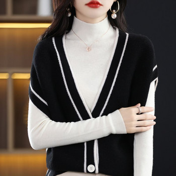 Ανοιξιάτικο φθινόπωρο Γυναικείο vintage casual πουλόβερ γιλέκο V-λαιμόκοψη Χαλαρές ζακέτες αμάνικα με επένδυση Γυναικεία πλεκτά πουλόβερ 2022