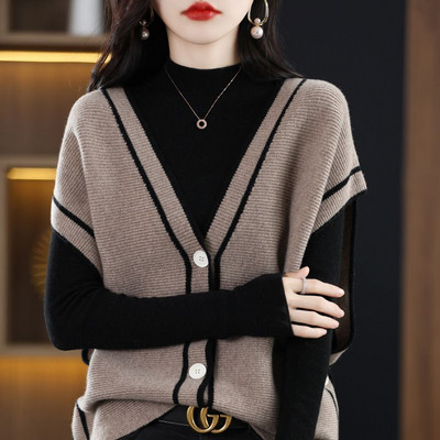 Ανοιξιάτικο φθινόπωρο Γυναικείο vintage casual πουλόβερ γιλέκο V-λαιμόκοψη Χαλαρές ζακέτες αμάνικα με επένδυση Γυναικεία πλεκτά πουλόβερ 2022