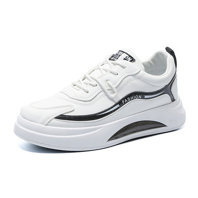 Pantofi de alergare de modă pentru bărbați, pernă de aer, pantof alb, ocazional, piele, respirabil, înălțime crescută, pantofi cu platformă plată, pantofi pentru bărbați