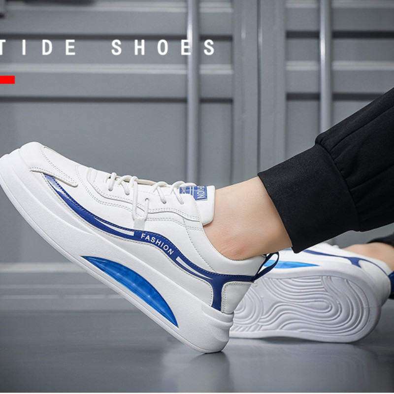 Pantofi de alergare de modă pentru bărbați, pernă de aer, pantof alb, ocazional, piele, respirabil, înălțime crescută, pantofi cu platformă plată, pantofi pentru bărbați