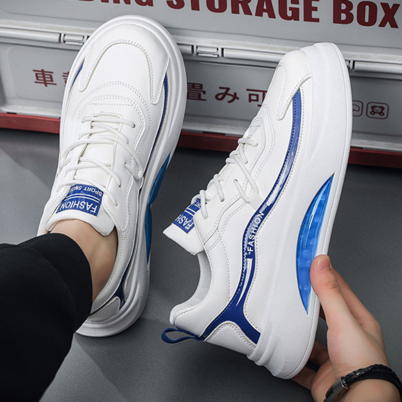 Pantofi de alergare de modă pentru bărbați, pernă de aer, pantof alb, ocazional, piele, respirabil, înălțime crescută, pantofi cu platformă plată, pantofi pentru bărbați