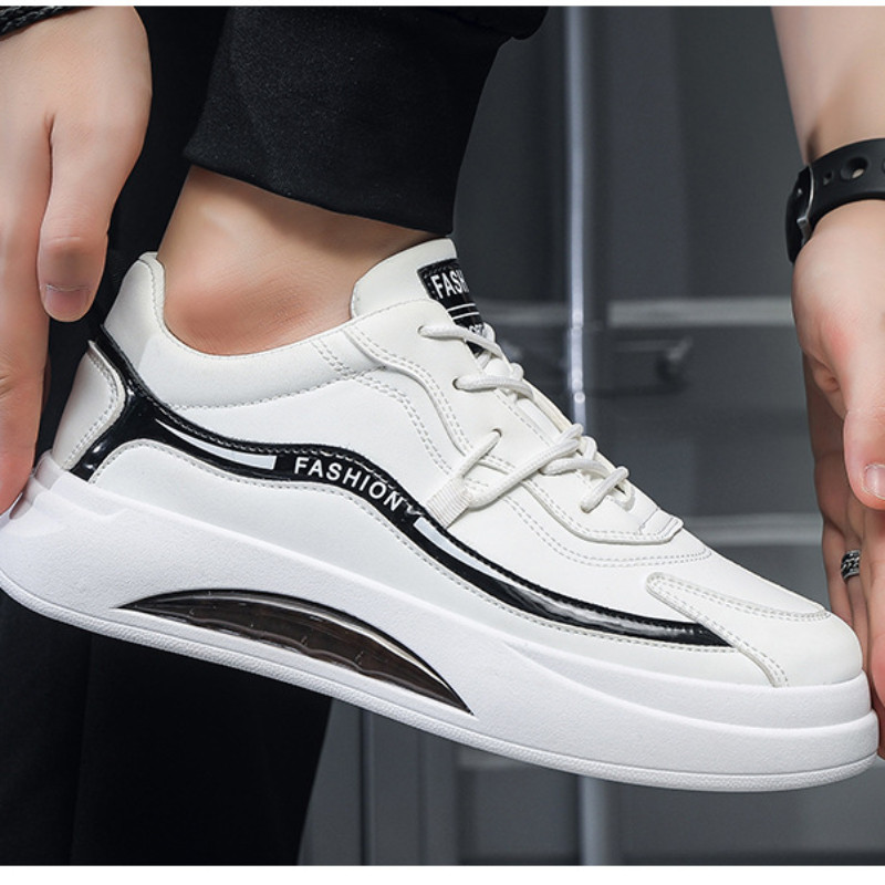 Pantofi de alergare de modă pentru bărbați, pernă de aer, pantof alb, ocazional, piele, respirabil, înălțime crescută, pantofi cu platformă plată, pantofi pentru bărbați