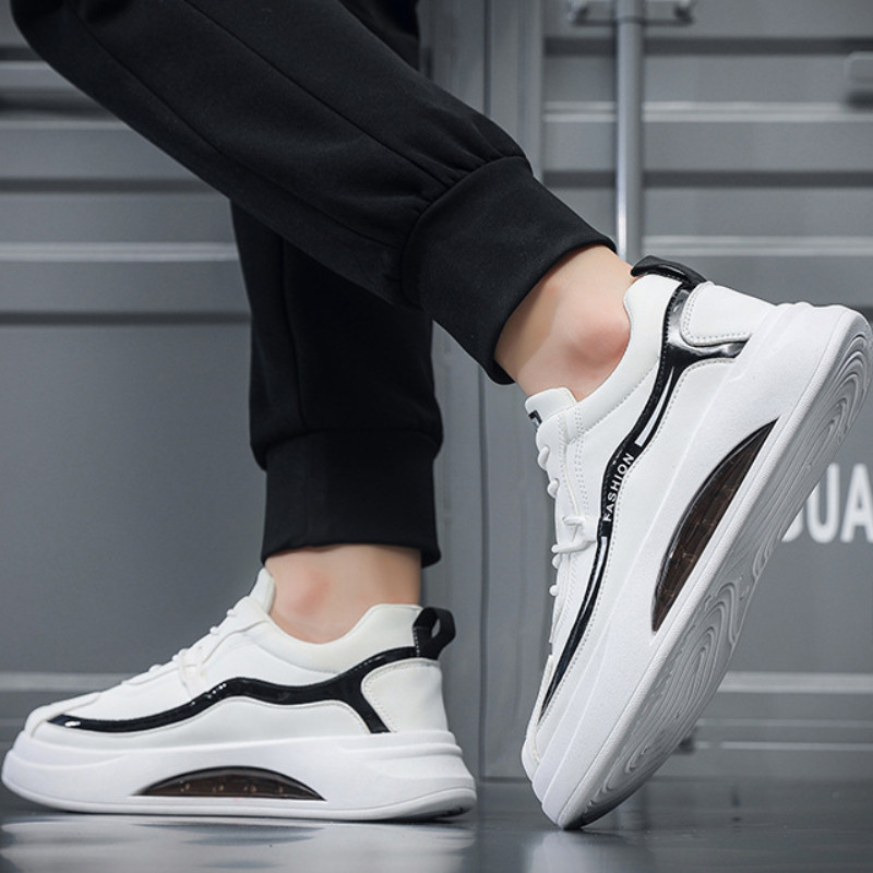 Pantofi de alergare de modă pentru bărbați, pernă de aer, pantof alb, ocazional, piele, respirabil, înălțime crescută, pantofi cu platformă plată, pantofi pentru bărbați