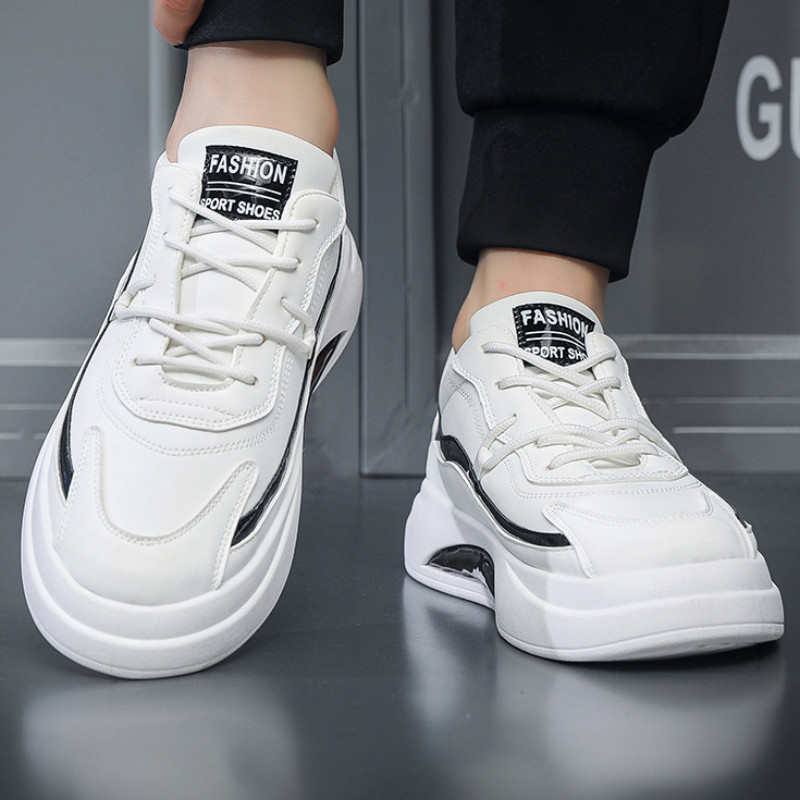 Pantofi de alergare de modă pentru bărbați, pernă de aer, pantof alb, ocazional, piele, respirabil, înălțime crescută, pantofi cu platformă plată, pantofi pentru bărbați