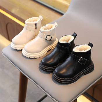 Зимни нови модни детски обувки Момичета Плюшени ботуши Момчета Затоплят глезените Удобни кожени детски ботуши H501
