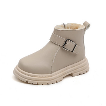 Зимни нови модни детски обувки Момичета Плюшени ботуши Момчета Затоплят глезените Удобни кожени детски ботуши H501