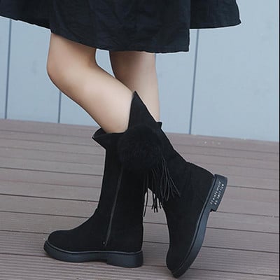 Detské princeznovské čižmy Detské nové dievčenské vysoké čižmy Jesenné a zimné kórejské módne teplé čižmy Mäkké B115