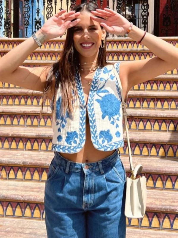 TRAF Letné ľahké dámske vesty Dámske vesty s výšivkou v národnom štýle pre ženy Patchwork Casual Vesty Topy