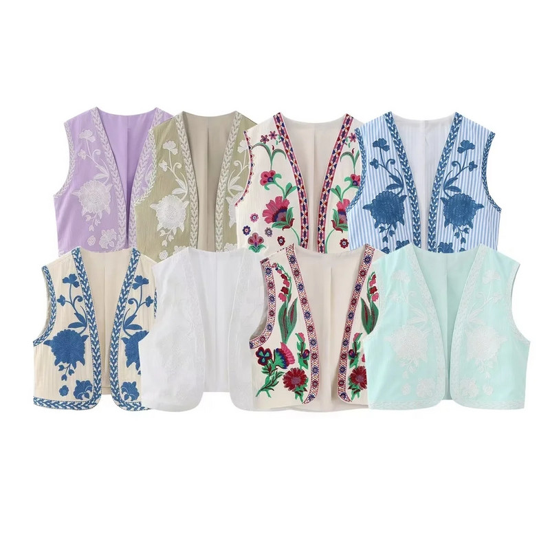 TRAF Letné ľahké dámske vesty Dámske vesty s výšivkou v národnom štýle pre ženy Patchwork Casual Vesty Topy