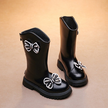Есен Зима Детски модни високи ботуши 2023 г. Нови момичета Дълги ботуши от изкуствена кожа Детски плоски обувки Неплъзгащи се единични ботуши J99